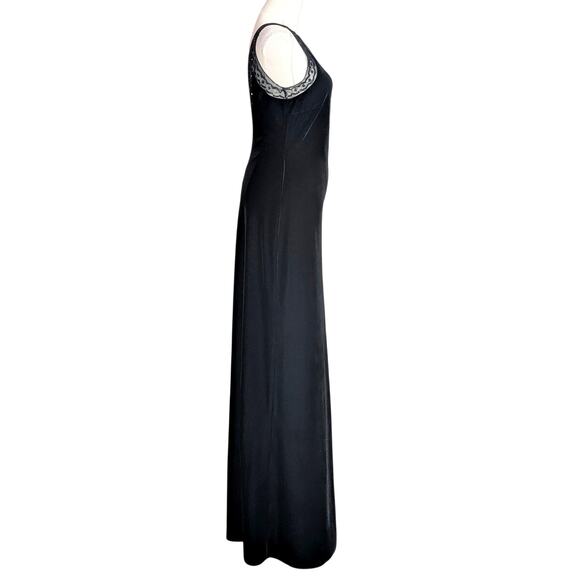 RIMINI Black Velvet Sequin Beaded Lace Trim Sleeveless Maxi Evening Dress Size 2 - Picture 3 of 7